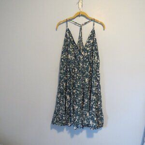 Maurices Teal Floral Spaghetti Strap V-Neck Tiered Dress Sz XL Lattice Back
